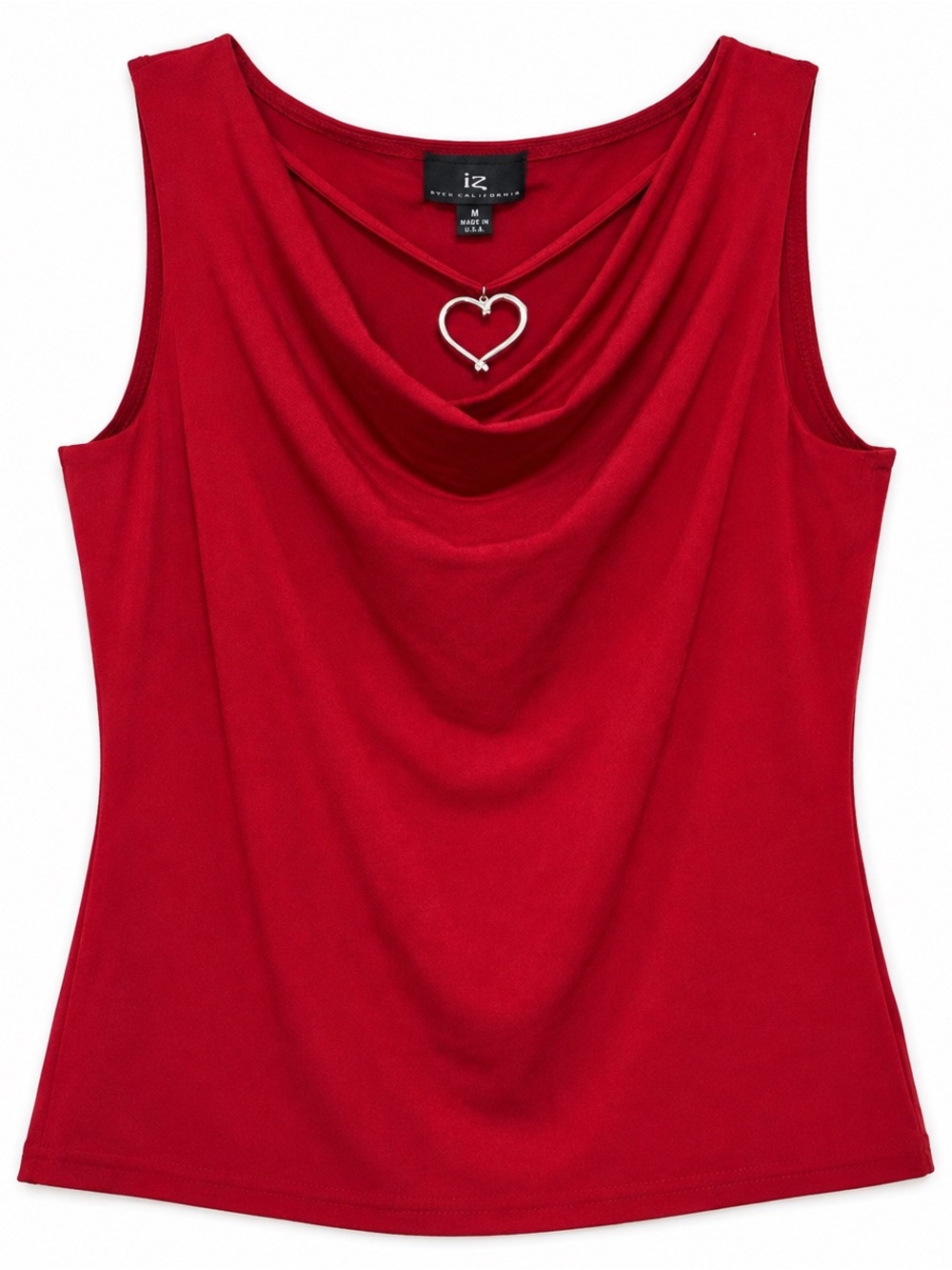 IZ Byer California Red Cowl Neck Heart Charm Tank Top Size M Y2K